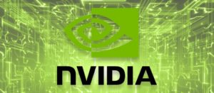 NVIDIA Logo vor digitalem Hintergrund