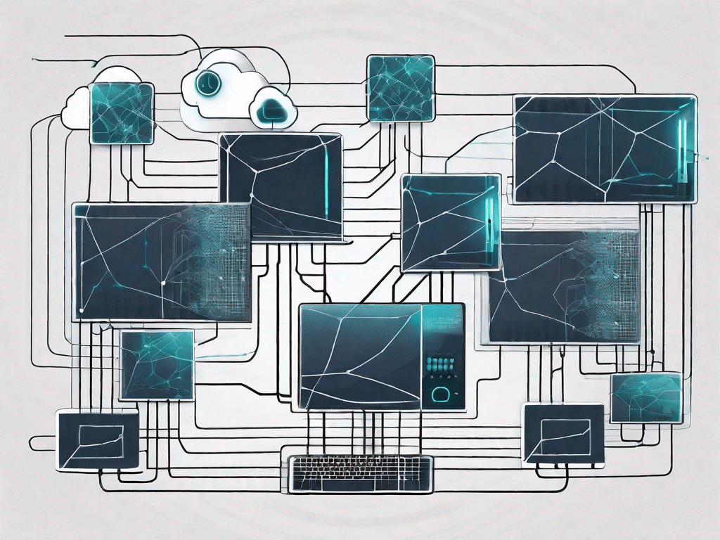A complex network of interconnected digital nodes
