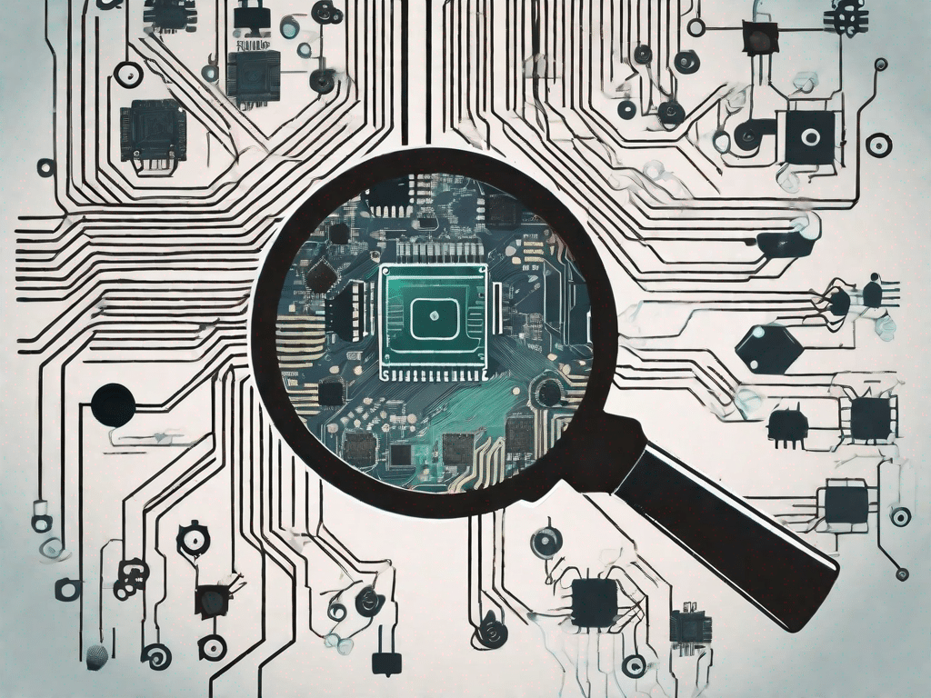 A magnifying glass hovering over a computer chip