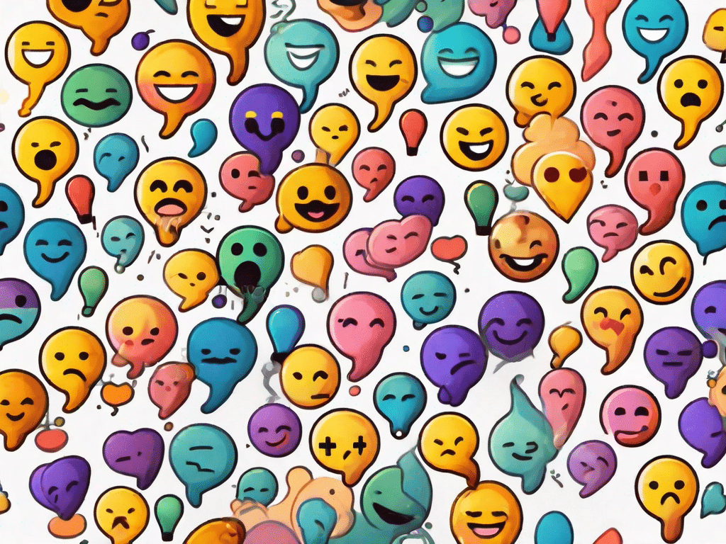 A collection of various colorful emojis with question marks around them