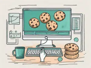 A computer browser with symbolic cookies entering and exiting it