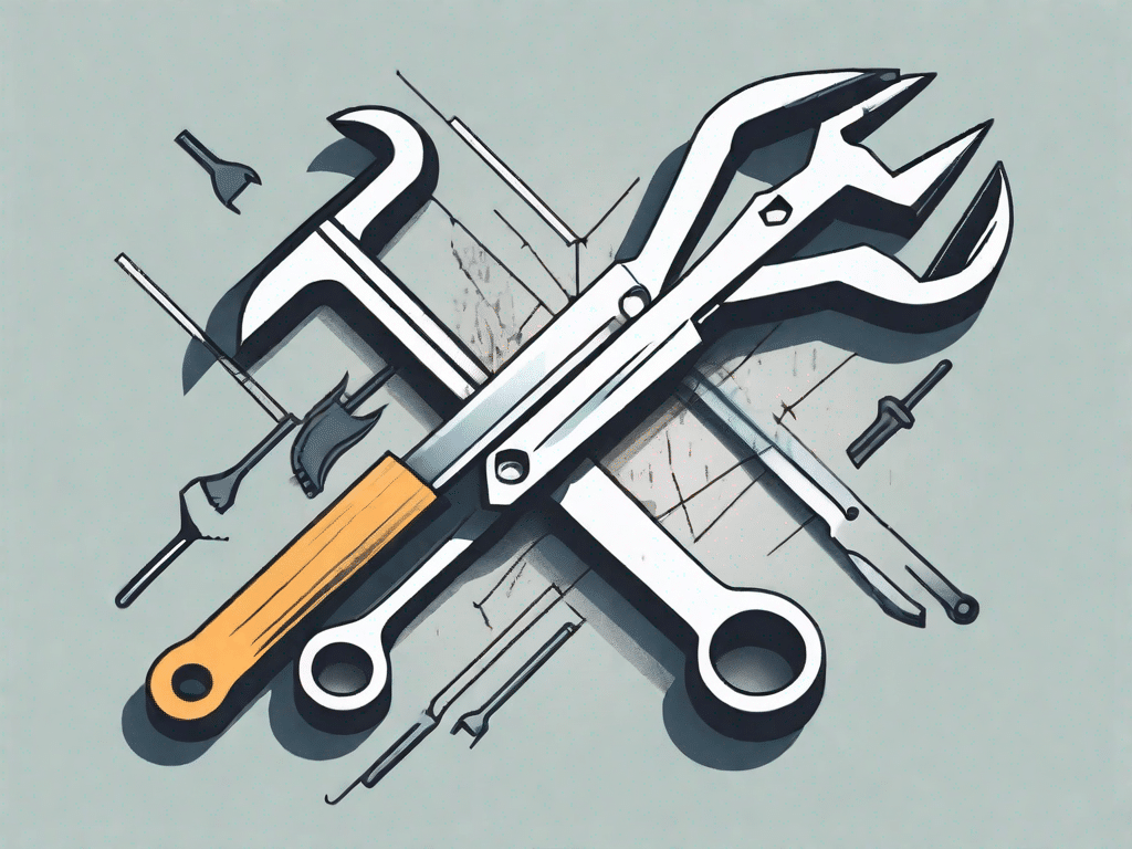 A broken code symbol being repaired with tools like a wrench and screwdriver