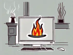 A computer screen emitting fire