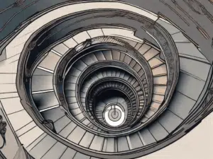 A spiral staircase that loops back onto itself