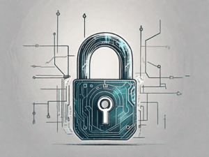 A key unlocking a stylized digital padlock