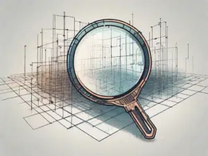 A magnifying glass focusing on a complex digital grid
