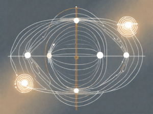Various access points symbolized as glowing orbs connected by lines to a central hub