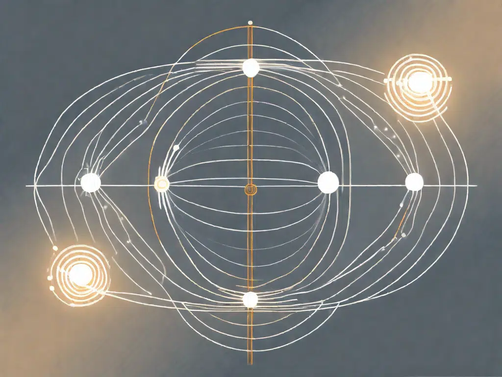 Various access points symbolized as glowing orbs connected by lines to a central hub