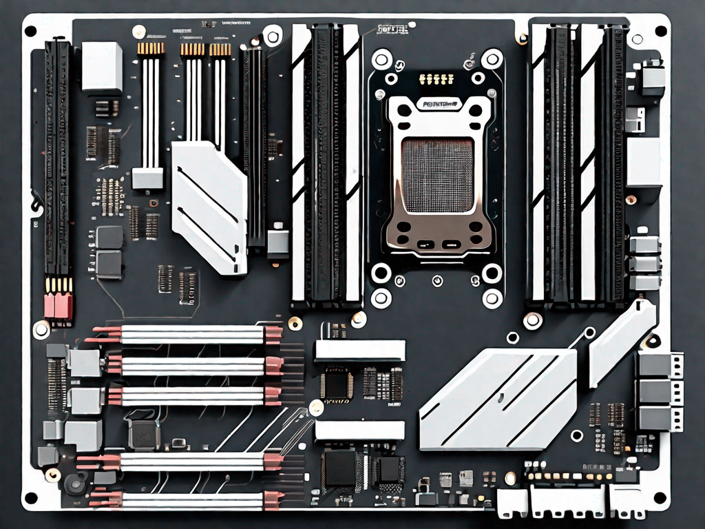 An atx motherboard with its various components like cpu socket