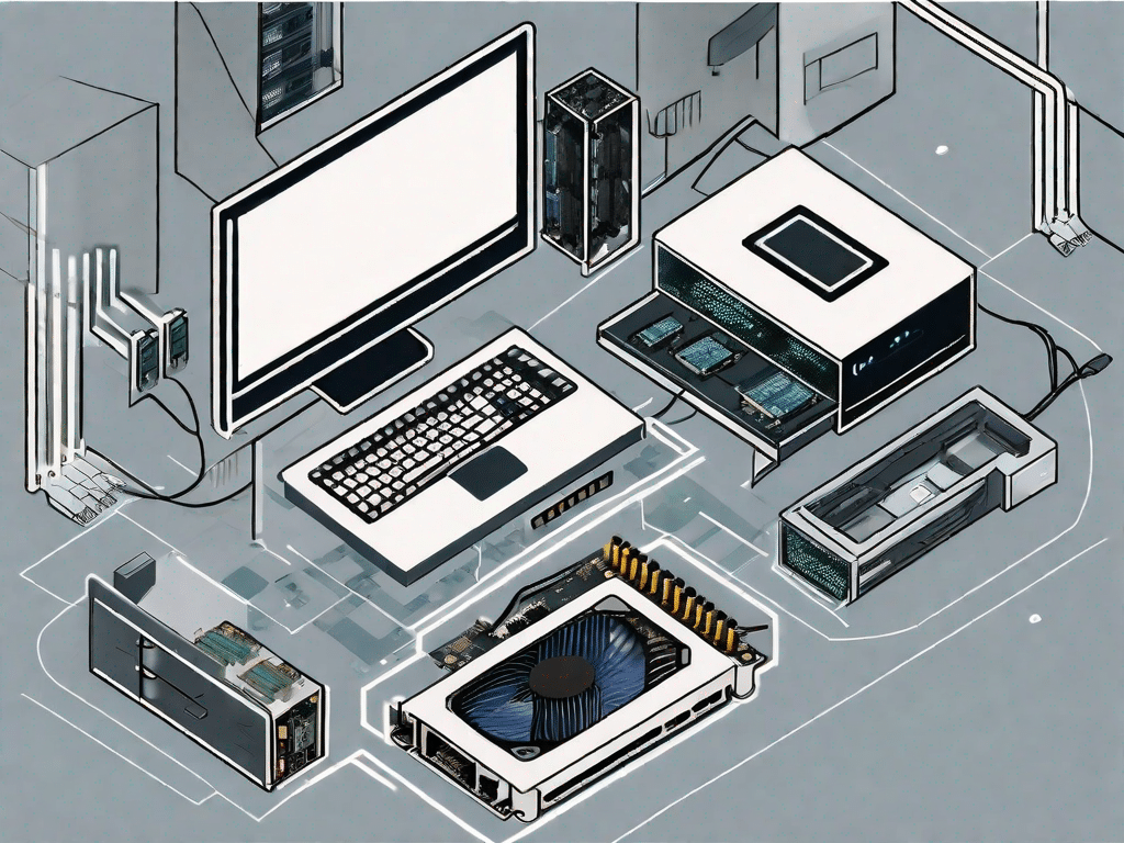 A computer booting up with various hardware components like motherboard