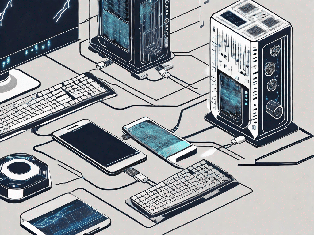 Various tech devices like a computer