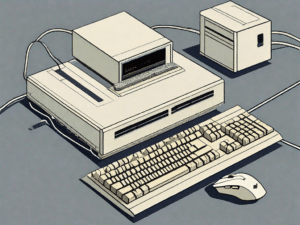 A vintage ps/2 computer system with its distinctive keyboard and mouse