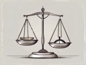 A balanced scale with a computer on one side and a moral compass on the other