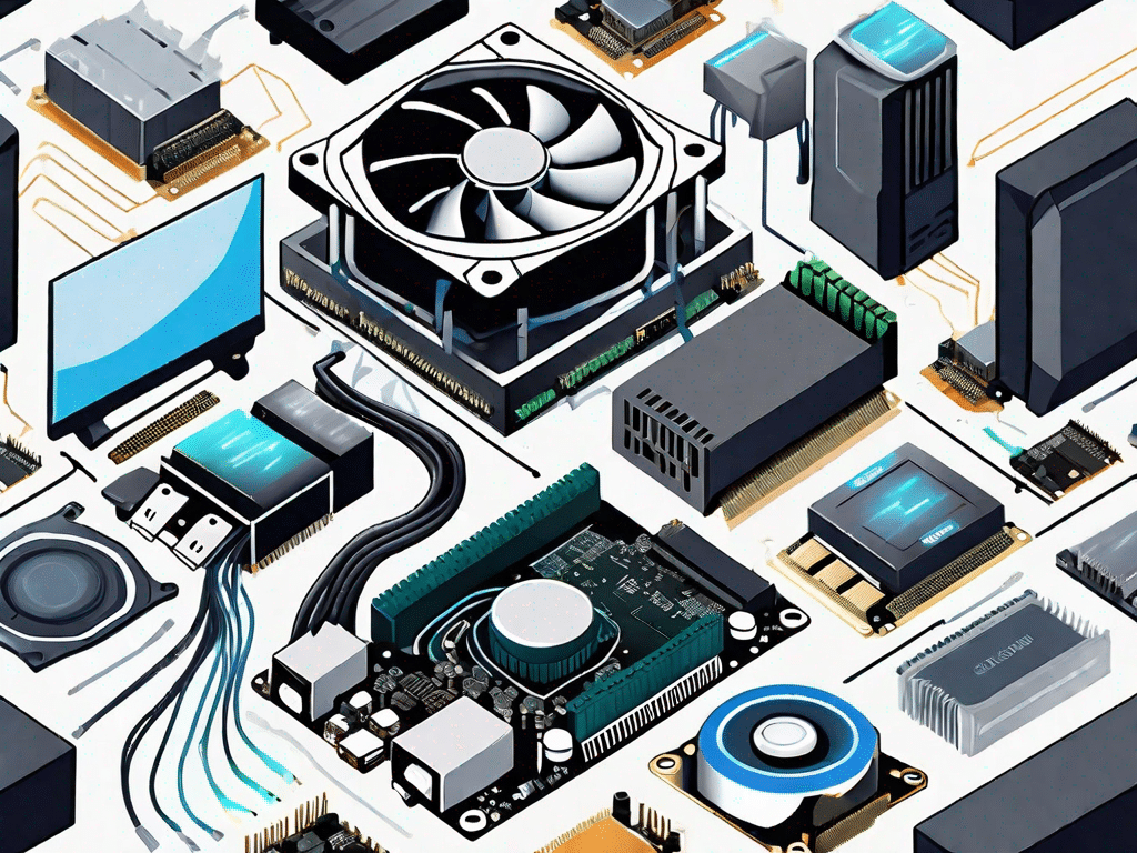 Various computer components like a motherboard