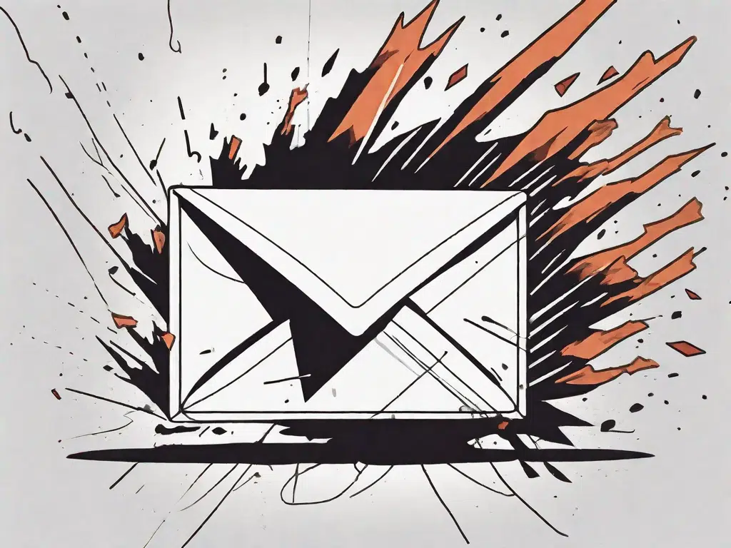 A symbolic representation of an email envelope being exploded or attacked