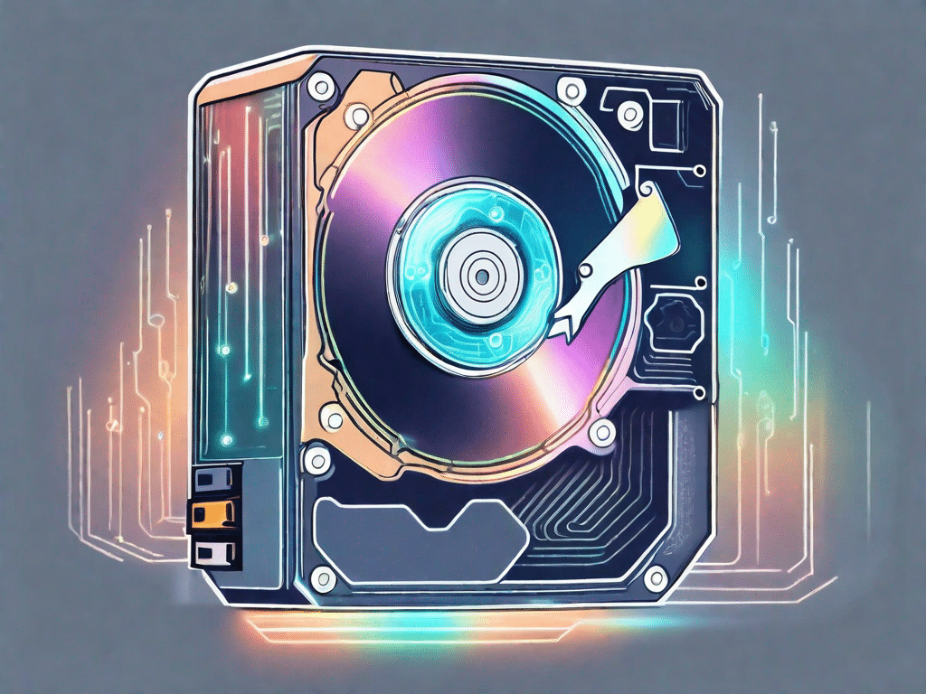 A computer hard drive with a glowing