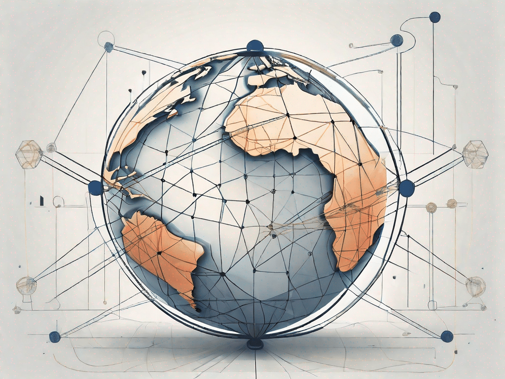 A globe interconnected with various nodes and lines
