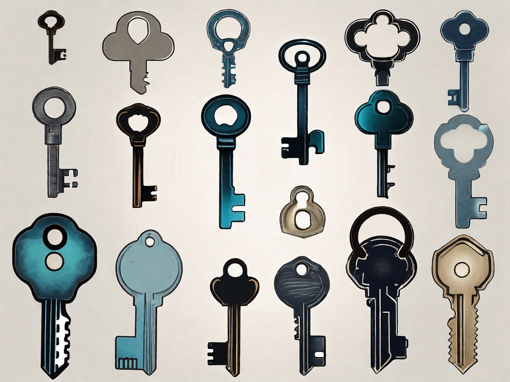 Various types of file formats represented as different shaped keys fitting into matching keyholes