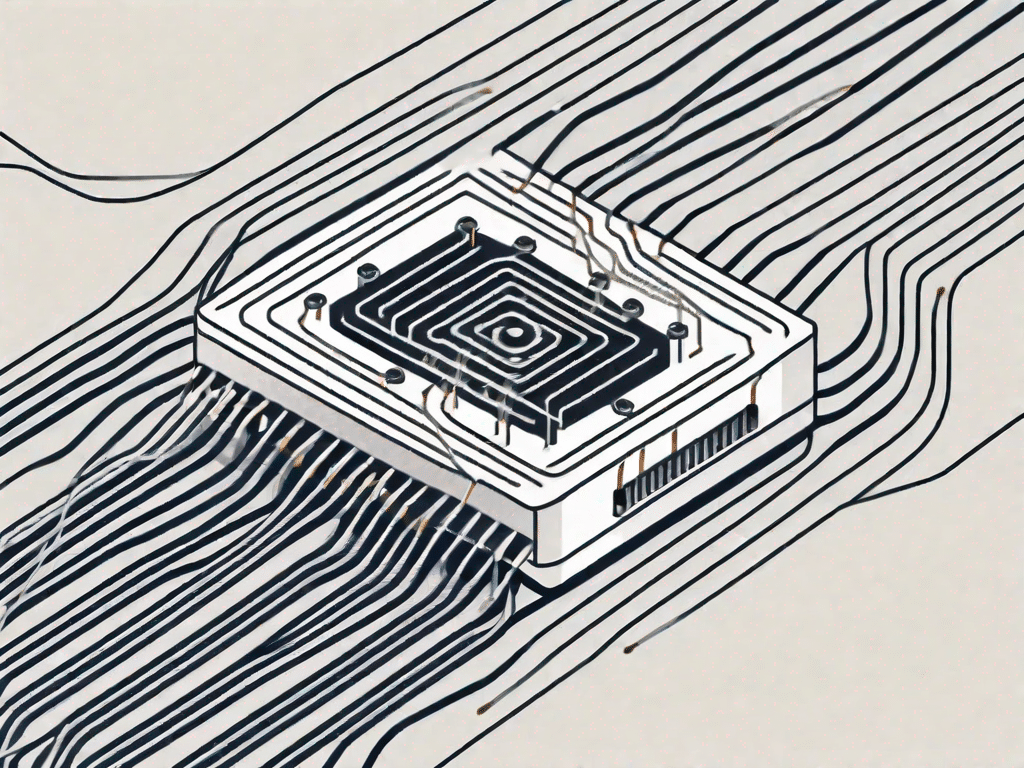 A computer chip with multiple threads represented as intertwining lines