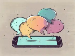 A smartphone with chat bubbles emerging from it