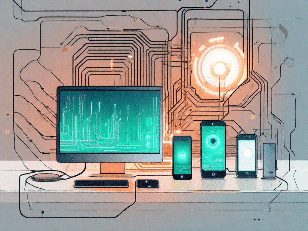 A variety of tech devices like a computer