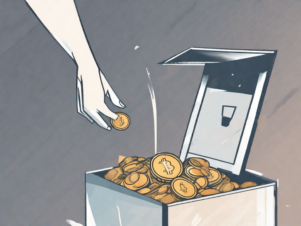 A digital coin dropping into a donation box