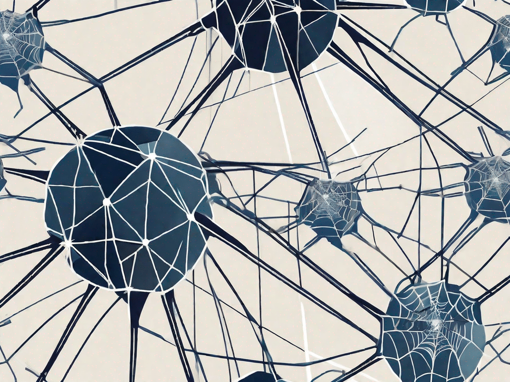 Various web spiders crawling over a stylized globe