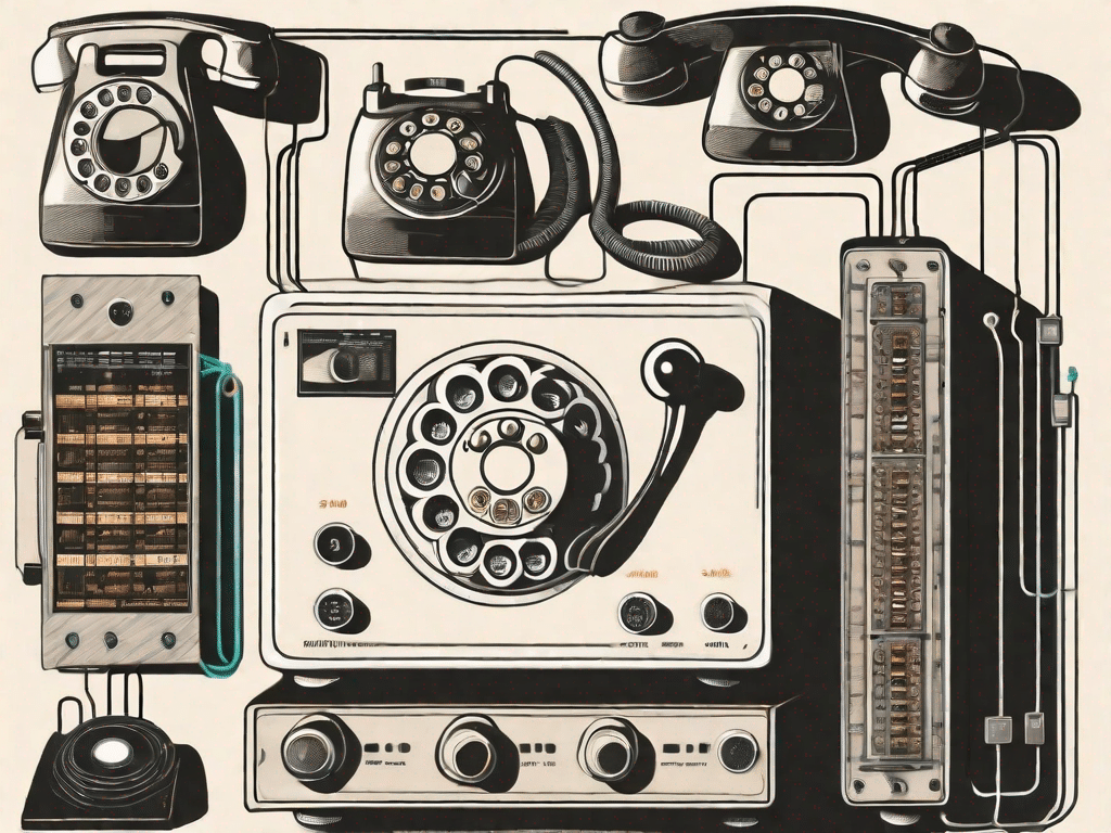 Vintage telecommunication devices like rotary dial phones and switchboards