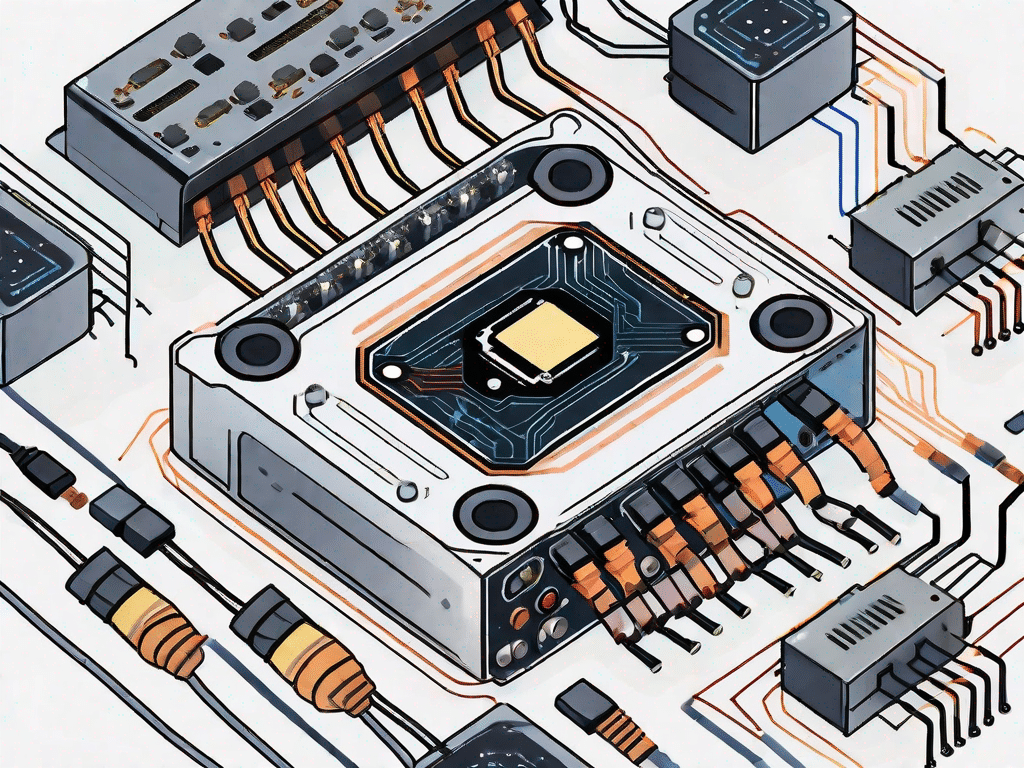 A sound card with its various components and connectors
