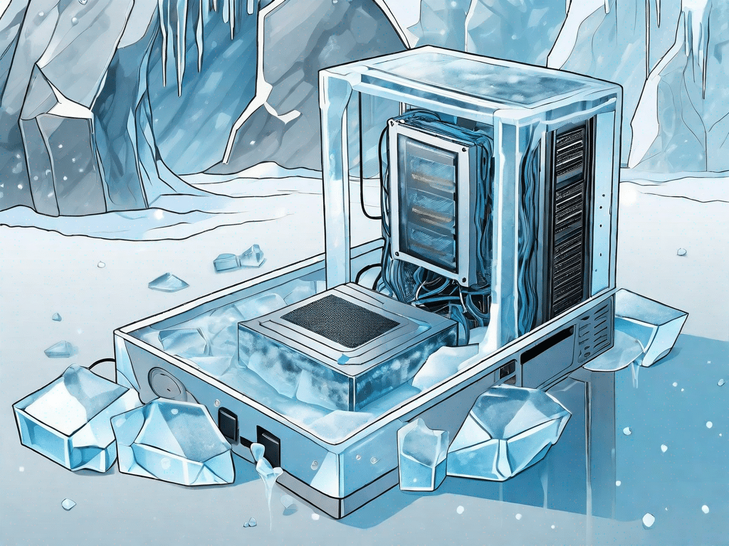 A computer encased in ice