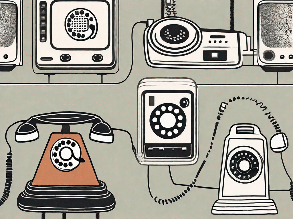 A vintage telephone juxtaposed with a modern digital phone